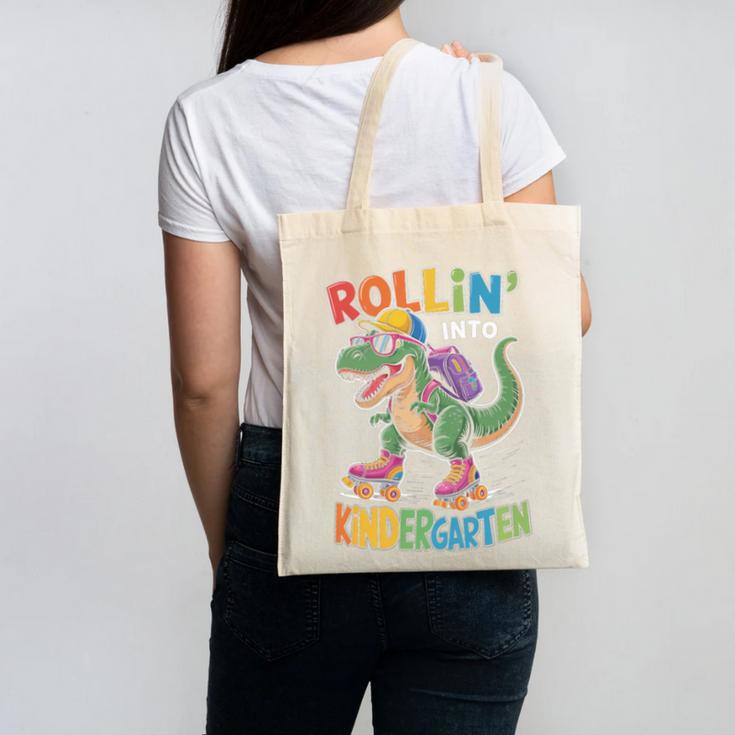 T Rex Rollin Into Kindergarten Back To School First Day Boys Canvas Tote Bag