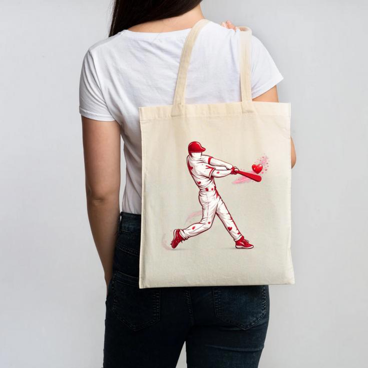 Valentines Day Baseball Batter Silhouette Heart For Men Boys Canvas Tote Bag
