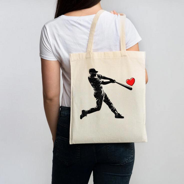 Valentines Day Baseball Batter Silhouette Heart Men Boys Kid Canvas Tote Bag