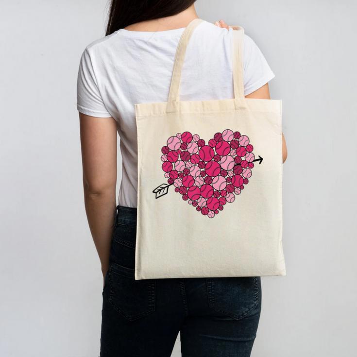 Valentine's Day Baseball Heart Softball Player Sports Lover Canvas Tote Bag