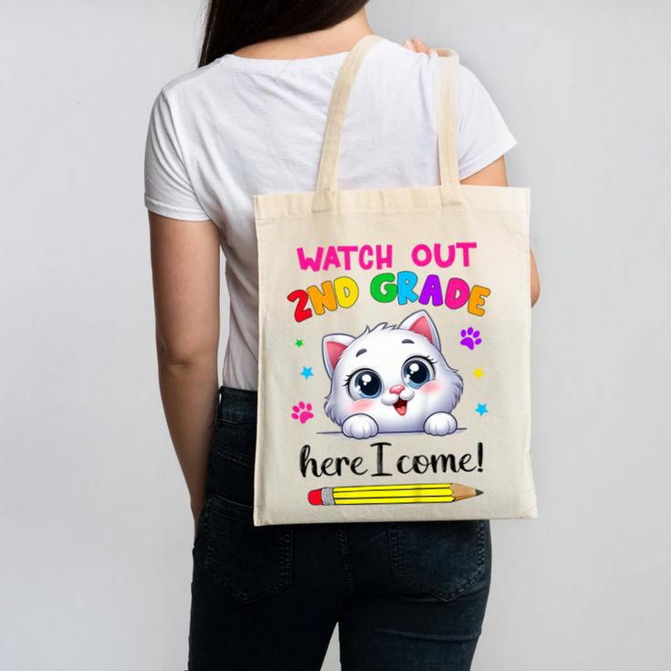 Watch Out 2nd Grade Here I Come Girls Cat Back To School Canvas Tote Bag