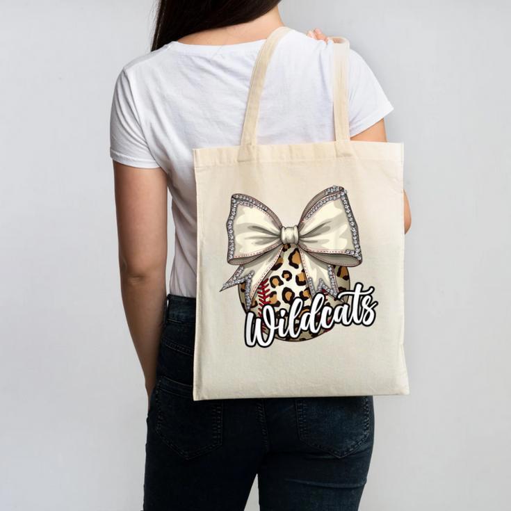 Wildcats Baseball Leopard Print Coquette Bow Mascot Game Day Canvas Tote Bag
