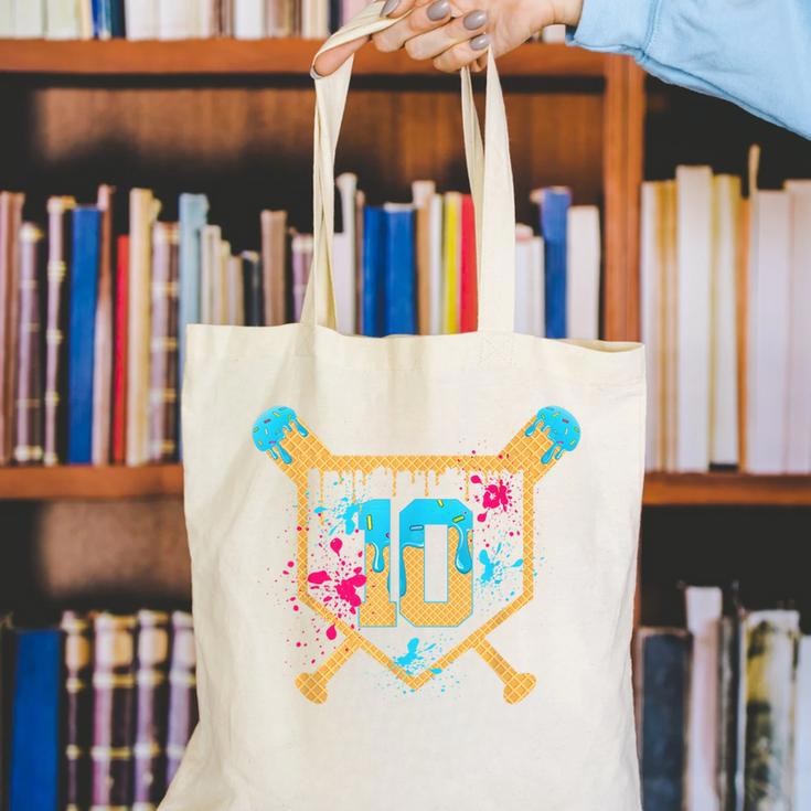 10 Years Old 10th Birthday Baseball Ice Cream Dripping Boys Canvas Tote Bag