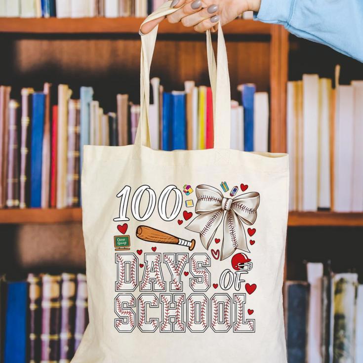 100 Days Of School Baseball 100th Day Of School Coquette Bow Canvas Tote Bag