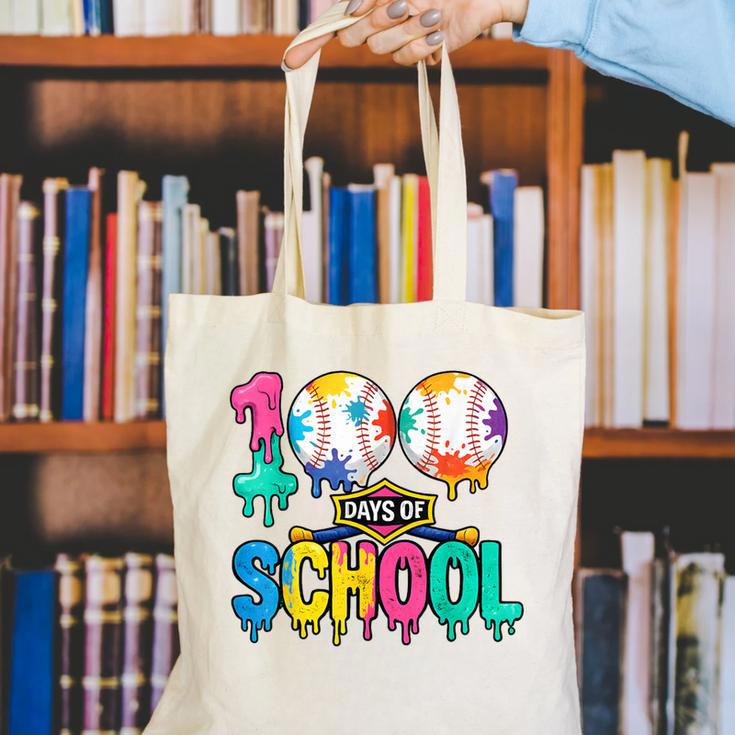 100 Days Of School Baseball Boys Kids Colorful 100th Day Canvas Tote Bag