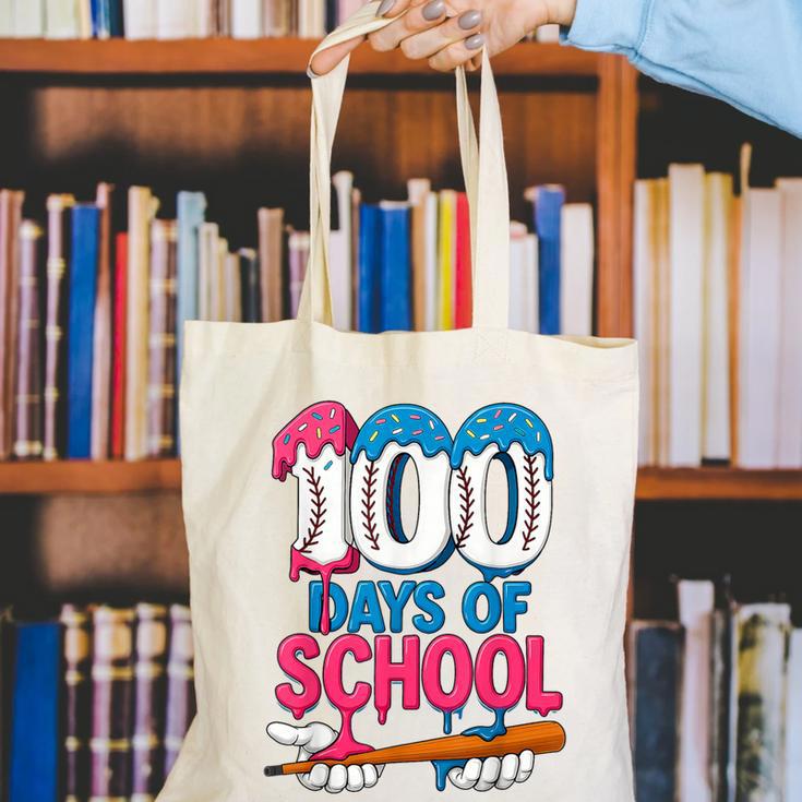 100 Days Of School Baseball Drip Bat 100th Day Of School Boy Canvas Tote Bag