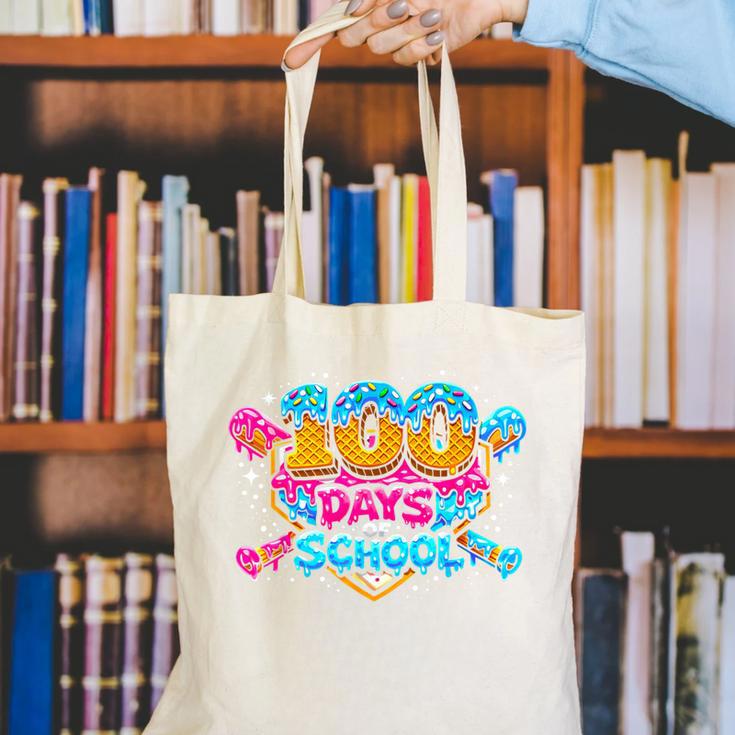 100 Days Of School Baseball Drip Ice Cream Costume Teachers Canvas Tote Bag 100 Days Of School Baseball Drip Ice Cream Costume Teachers Canvas Tote Bag