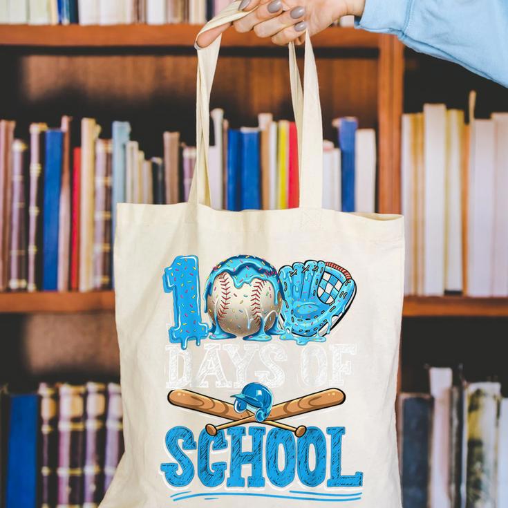 100 Days Of School Baseball Ice Cream Drip Student Kids Boys Canvas Tote Bag