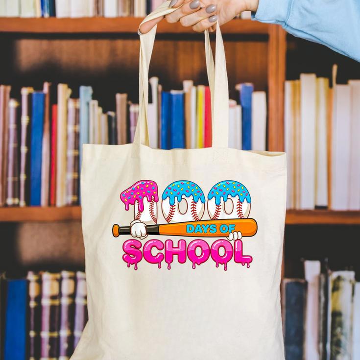 100 Days Of School Baseball Ice Cream Drip For Teacher Kid Canvas Tote Bag