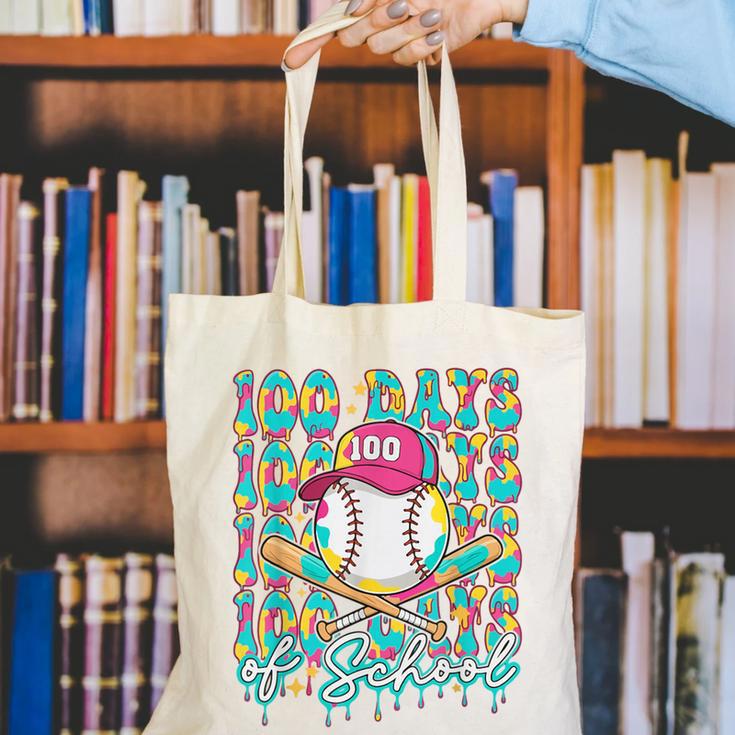 100 Days Of School Drip Baseball 100th Day Baseball School Canvas Tote Bag