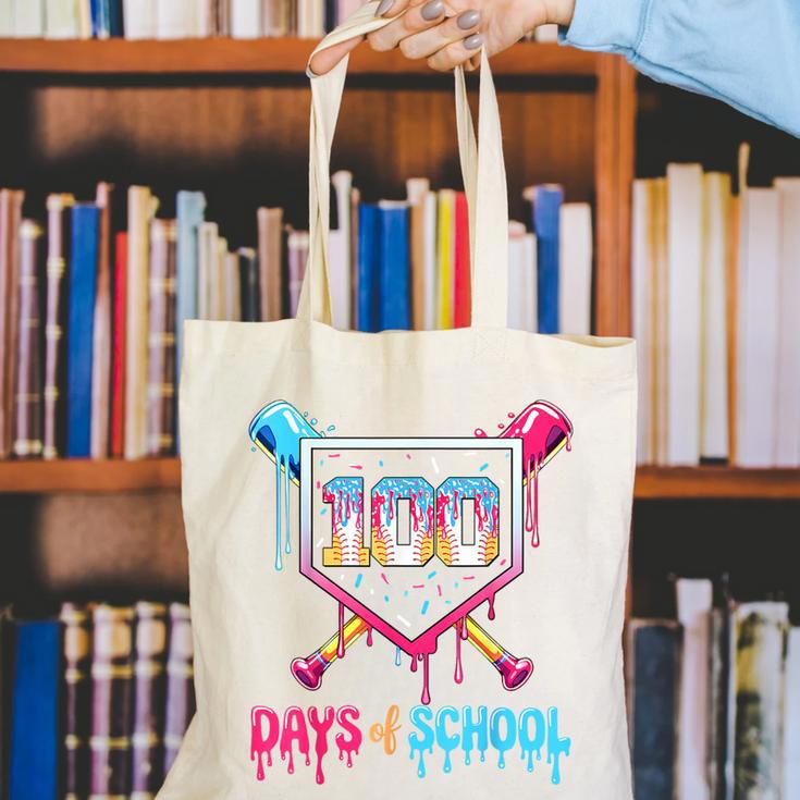 100 Days Of School Ice Cream Drip Baseball 100 Days Smarter Canvas Tote Bag
