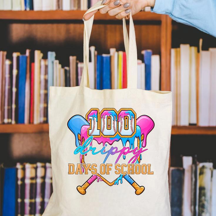 100 Drippy Days Of School Baseball Ice Cream Drip Boys Kids Canvas Tote Bag