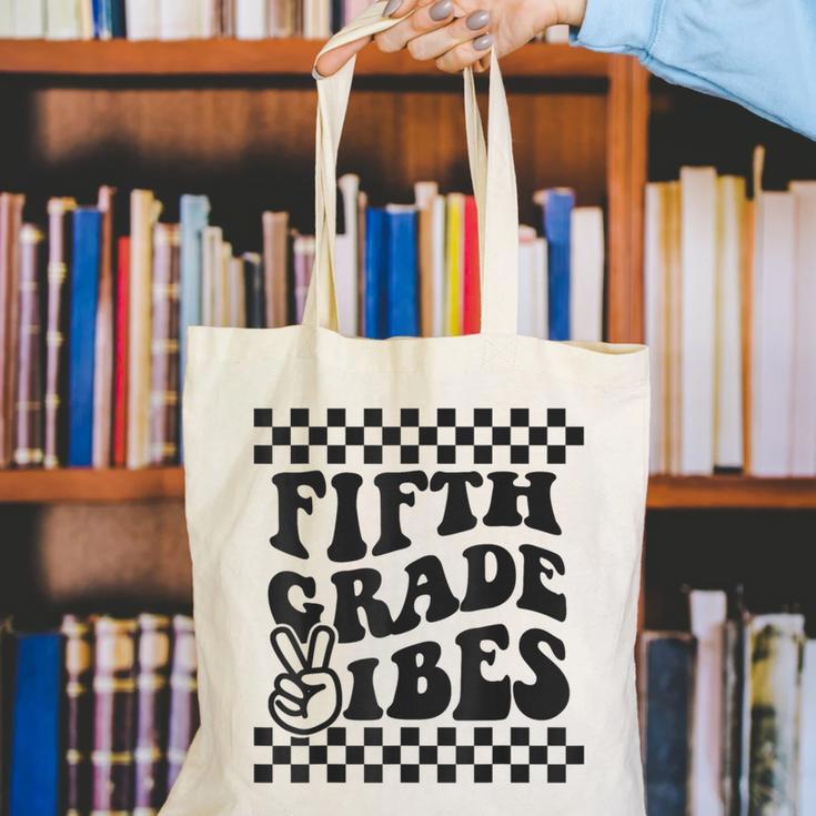 1st Day Of 5th Grade Vibes Retro Girls Back To School Boys Canvas Tote Bag