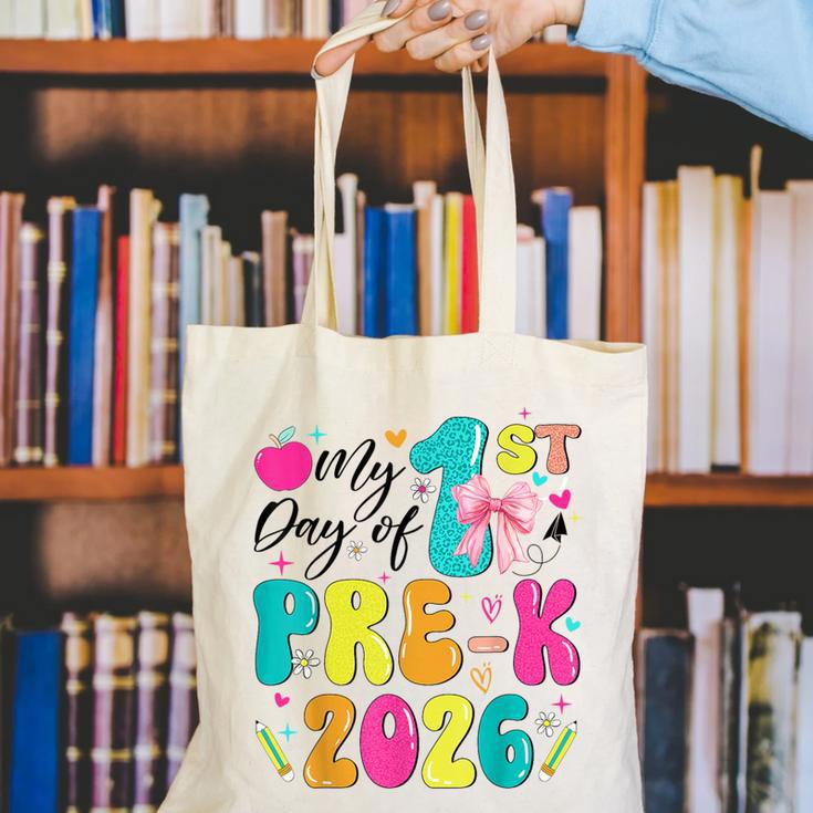 My 1st Day Of Pre-K 2026 Back To School Bow PreK Kids Girls Canvas Tote Bag My 1st Day Of Pre-K 2026 Back To School Bow PreK Kids Girls Canvas Tote Bag