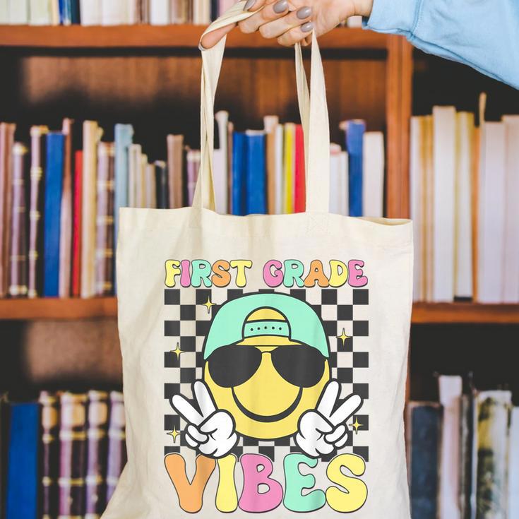 1st Grade Vibes Smile Face Back To School First Grade Canvas Tote Bag 1st Grade Vibes Smile Face Back To School First Grade Canvas Tote Bag