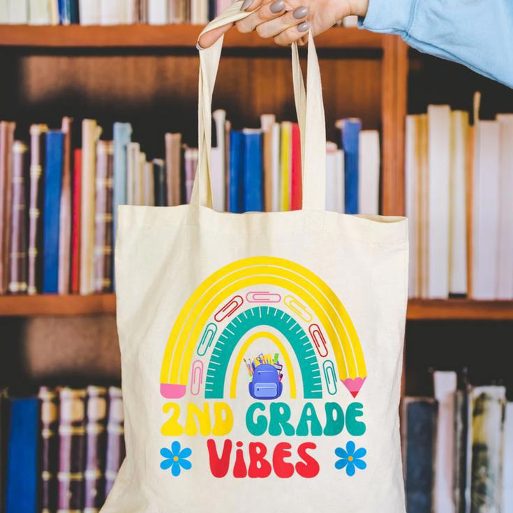2nd Grade Vibes Back To School Rainbow Second Grade Canvas Tote Bag 2nd Grade Vibes Back To School Rainbow Second Grade Canvas Tote Bag