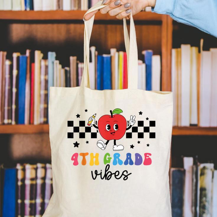 4th Grade Vibes Retro Groovy Apple Back To School Canvas Tote Bag 4th Grade Vibes Retro Groovy Apple Back To School Canvas Tote Bag