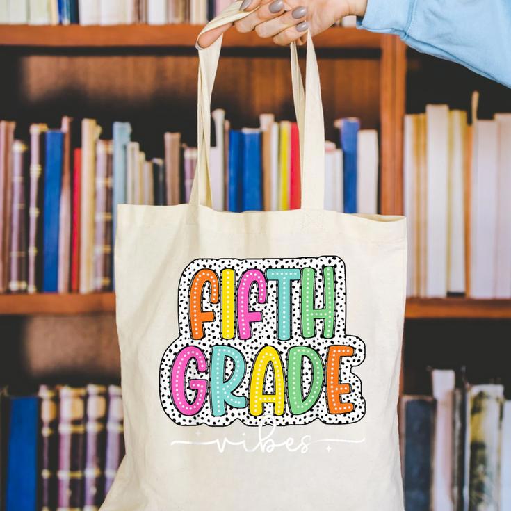 5th Fifth Grade Vibes Back To School Dalmatian Dots Canvas Tote Bag 5th Fifth Grade Vibes Back To School Dalmatian Dots Canvas Tote Bag