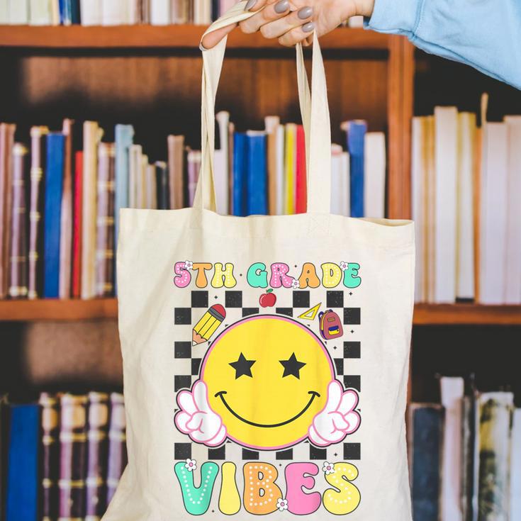 5th Grade Vibes Girls Smile Face Back To School Fifth Grade Canvas Tote Bag