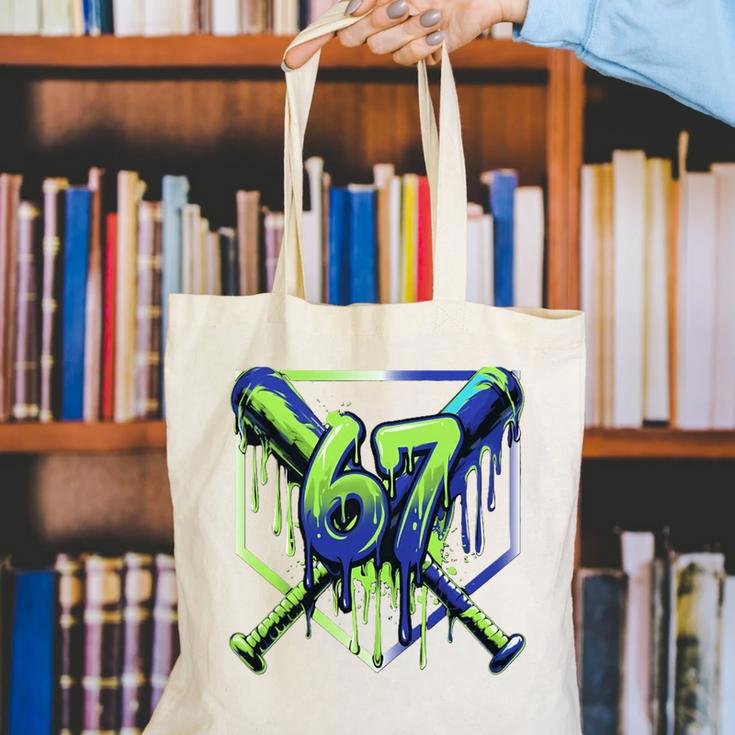 67 Baseball Drip Effect Urban Tee Style 6-7 Meme Graphic Premium Tri-Blend Canvas Tote Bag