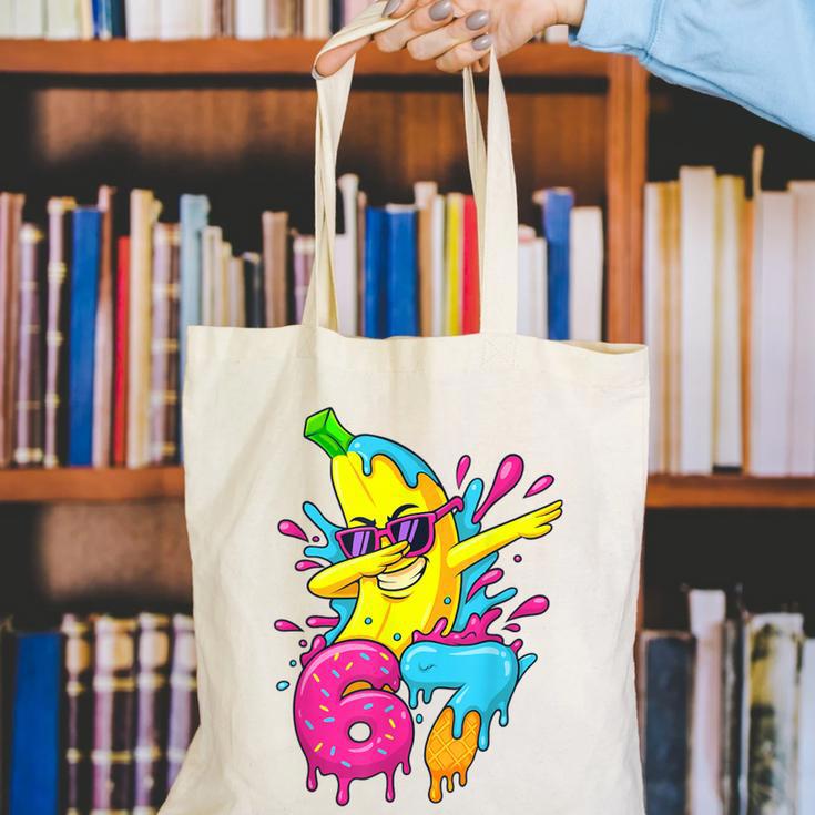 67 Dabbing Banana Baseball 6 7 Dripping Ice Cream Meme Canvas Tote Bag