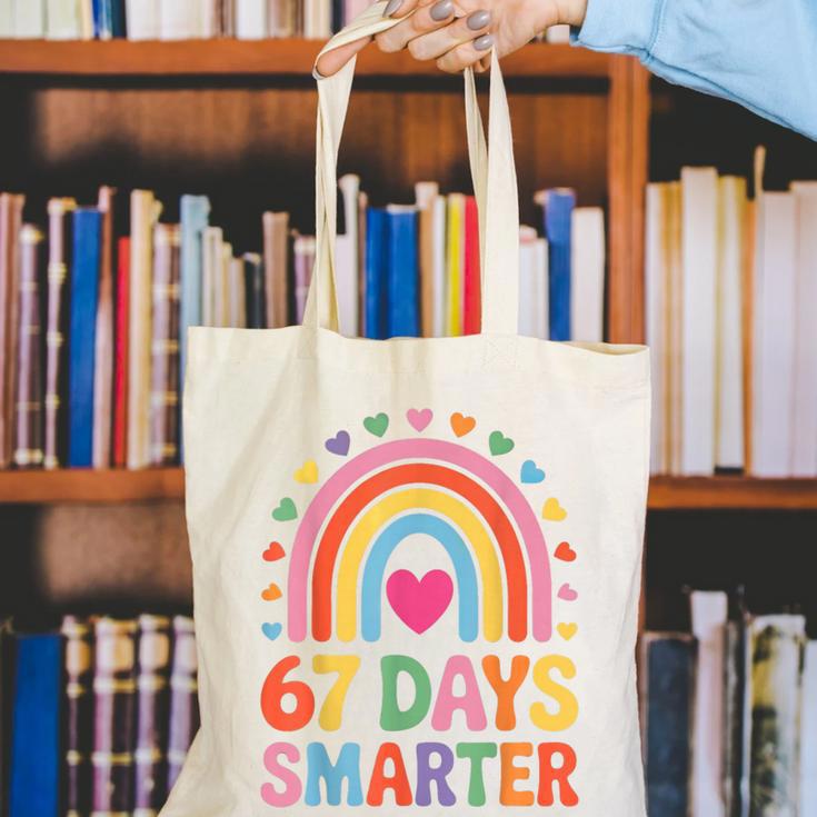 67 Days Smarter Rainbow For Back To School Kids Canvas Tote Bag
