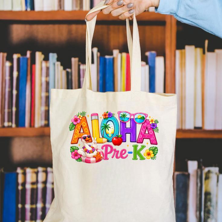 Aloha Pre-K Tropical Floral Beach Silly Goose Back To School Canvas Tote Bag