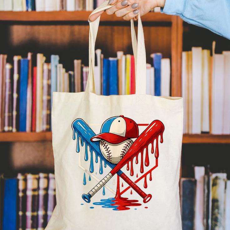 American Baseball Drip Graffiti Ball And Bat Canvas Tote Bag