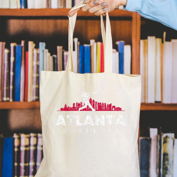 Atlanta Baseball Vintage Player Minimalist Skyline Retro Canvas Tote Bag Atlanta Baseball Vintage Player Minimalist Skyline Retro Canvas Tote Bag