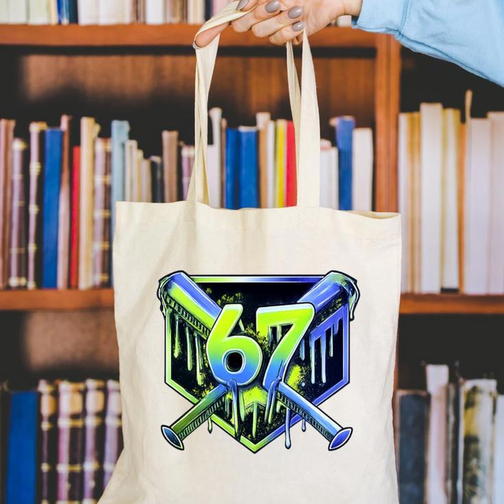 Awesome 67 Baseball Drip Effect Baseball 6-7 Meme Graphic Premium Tri-Blend Canvas Tote Bag
