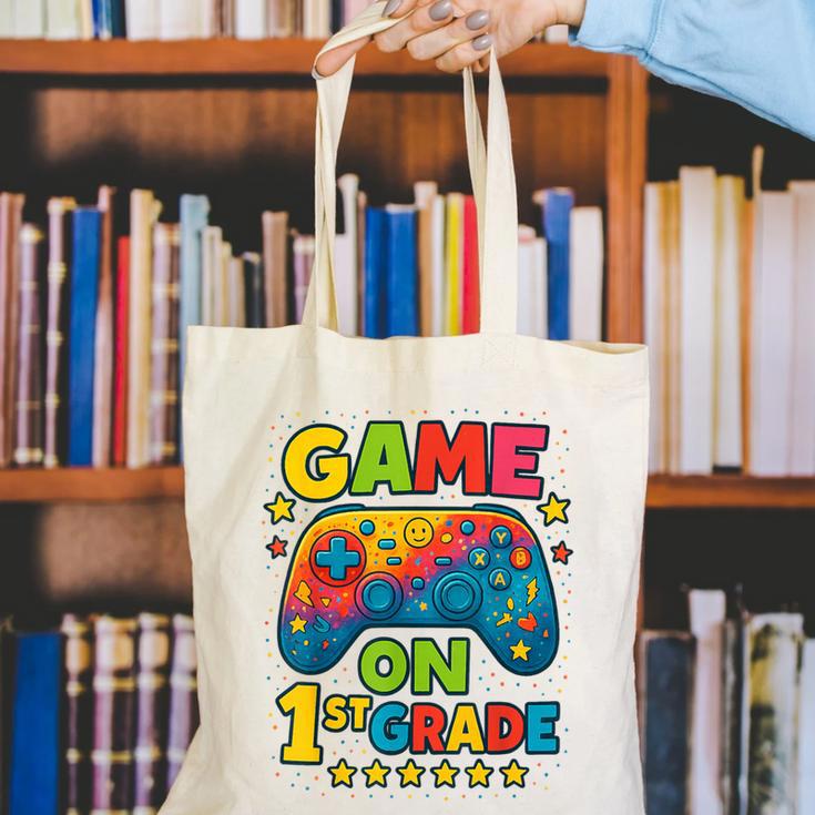 Back To School 1st Grade Boys Gamer First Day School Level Canvas Tote Bag Back To School 1st Grade Boys Gamer First Day School Level Canvas Tote Bag