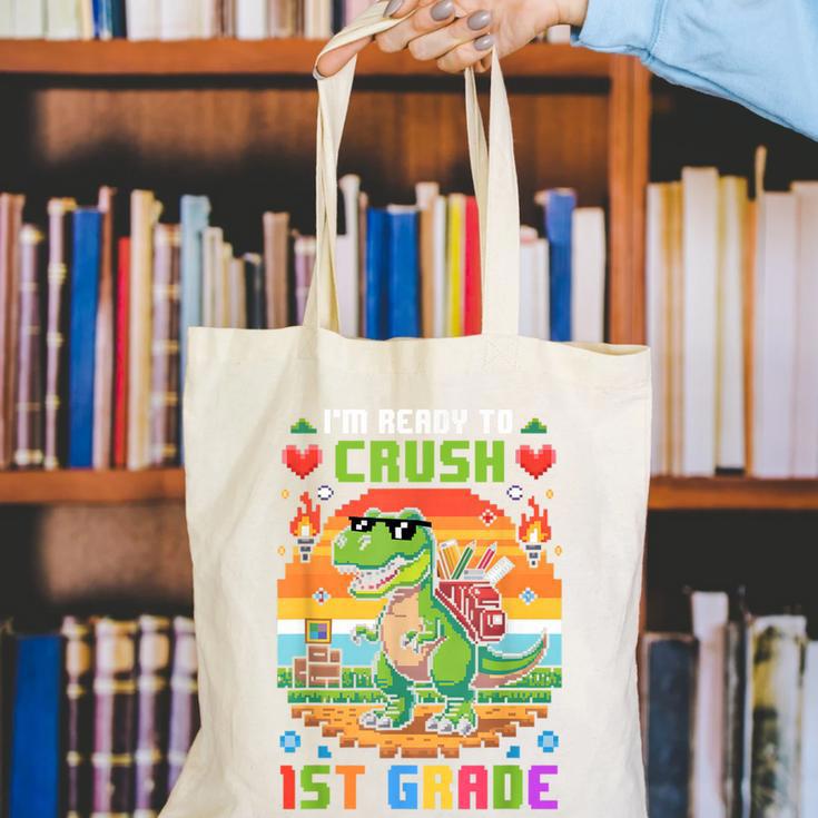 Back To School 1St Grade Boys I'm Ready To Crush Dinosaur Canvas Tote Bag Back To School 1St Grade Boys I'm Ready To Crush Dinosaur Canvas Tote Bag