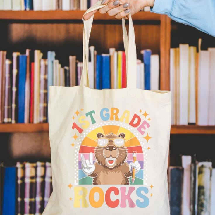 Back To School 1st Grade Capybara First Grade Rocks Canvas Tote Bag Back To School 1st Grade Capybara First Grade Rocks Canvas Tote Bag