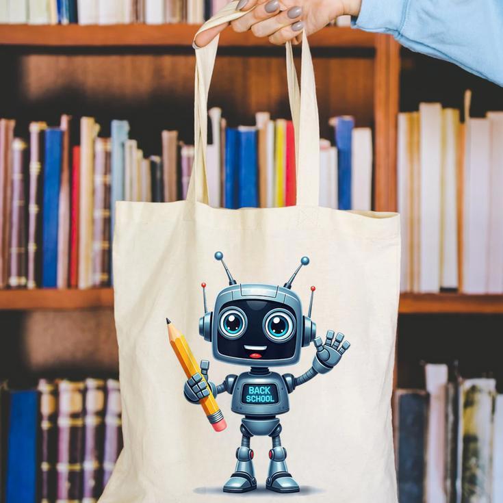 Back To School 2025 Robot Pencil For Kids Canvas Tote Bag Back To School 2025 Robot Pencil For Kids Canvas Tote Bag