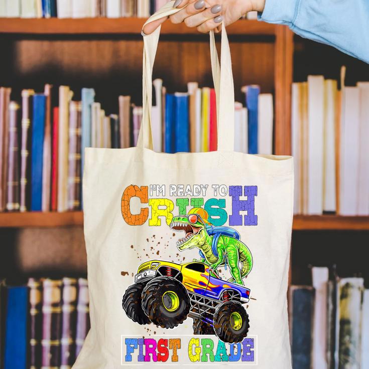 Back To School Boy Dinosaur I'm Ready To Crush First Grade Canvas Tote Bag Back To School Boy Dinosaur I'm Ready To Crush First Grade Canvas Tote Bag