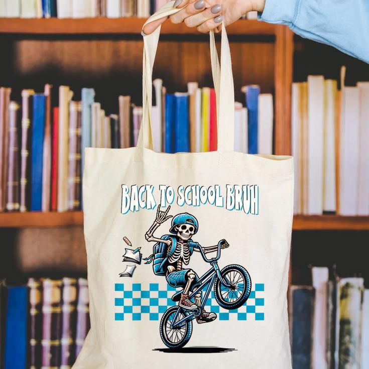 Back To School Bruh Boy Skeleton Riding On a BMX Bike Canvas Tote Bag Back To School Bruh Boy Skeleton Riding On a BMX Bike Canvas Tote Bag