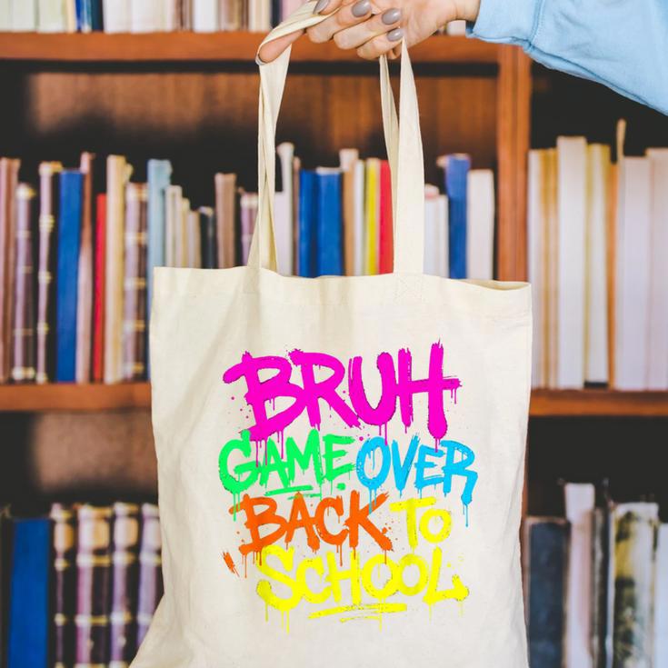 Back To School Bruh Game Over Gaming Boys Canvas Tote Bag Back To School Bruh Game Over Gaming Boys Canvas Tote Bag