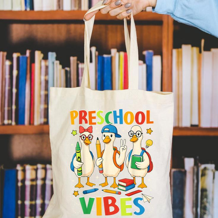 Back To School Cute Goose Preschool Vibes Girls Boys Canvas Tote Bag Back To School Cute Goose Preschool Vibes Girls Boys Canvas Tote Bag