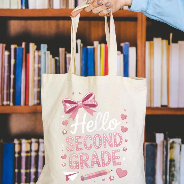 Back To School Cute Pink Coquette Girls Hello Second Grade Canvas Tote Bag