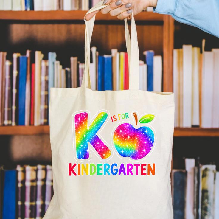 Back To School F Is For Kindergarten Rainbow Apple Kid Canvas Tote Bag
