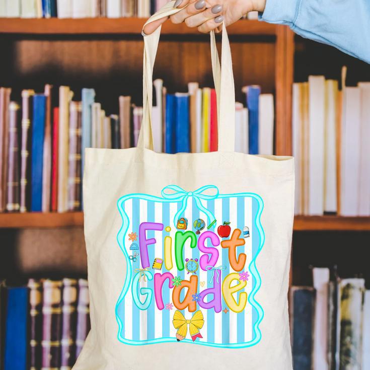 Back To School First Grade For Teen Girls Bow 1st Grade Kids Canvas Tote Bag Back To School First Grade For Teen Girls Bow 1st Grade Kids Canvas Tote Bag
