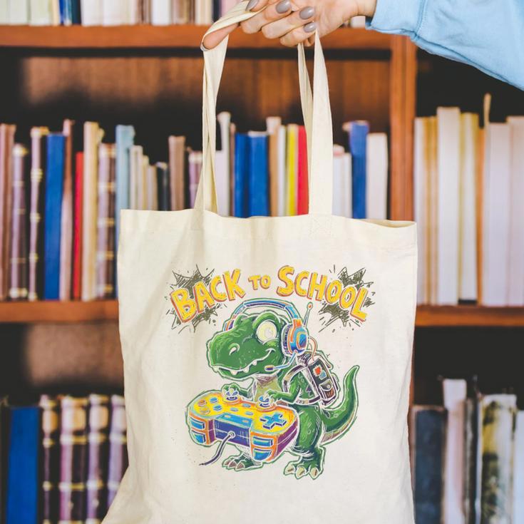 Back To School Gaming First Grade DinosaurRex Boys Canvas Tote Bag Back To School Gaming First Grade DinosaurRex Boys Canvas Tote Bag