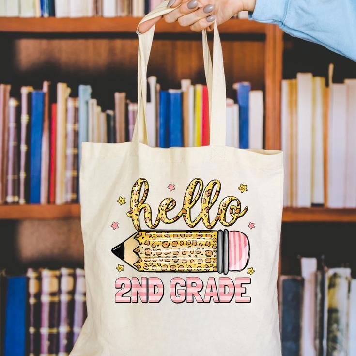 Back To School Hello Second 2nd Grade Leopard Pencil Girl Canvas Tote Bag Back To School Hello Second 2nd Grade Leopard Pencil Girl Canvas Tote Bag