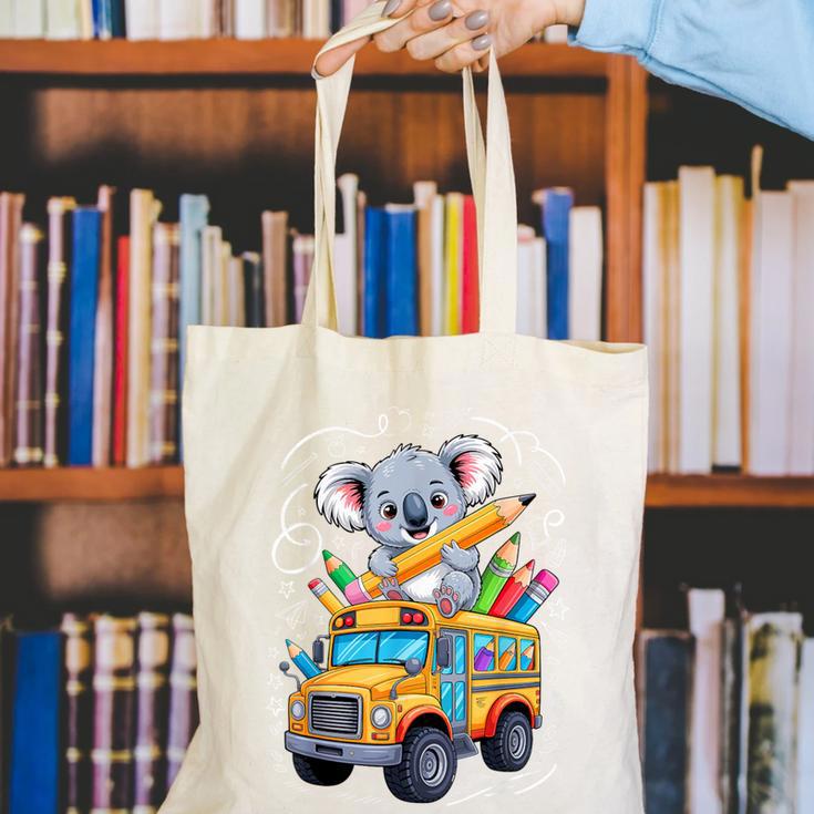 Back To School Koala School Bus 100 Days Of School Canvas Tote Bag Back To School Koala School Bus 100 Days Of School Canvas Tote Bag