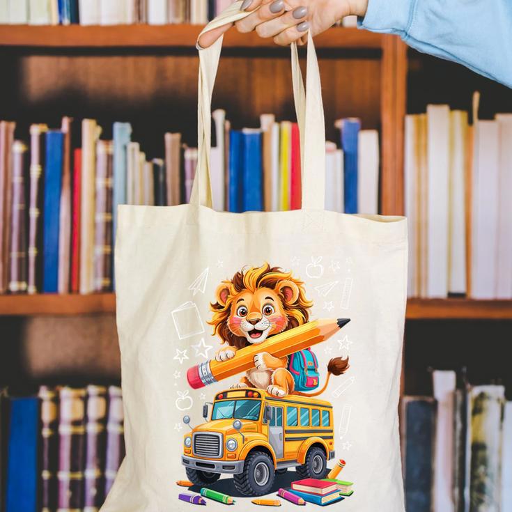Back To School Lion School Bus 100 Days Of School Canvas Tote Bag