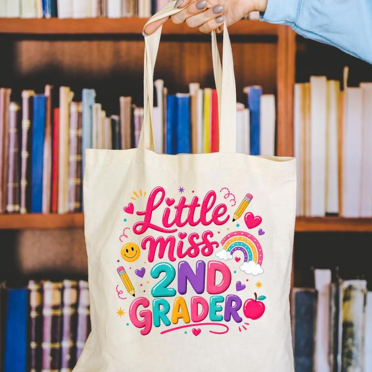 Back To School Little Miss 2nd Grader Rainbow Girl Canvas Tote Bag