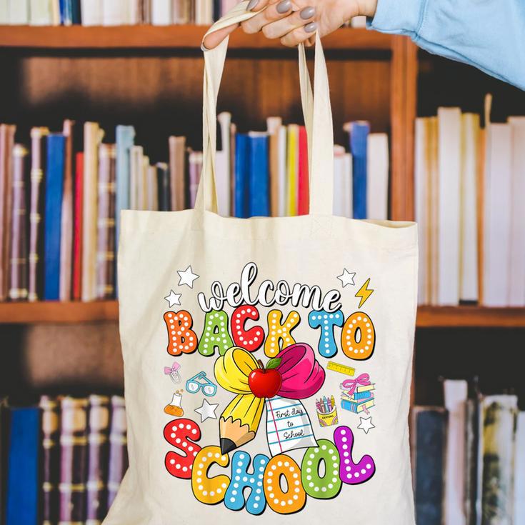 Back To School Pencil Coquette Bow First Day Of School Kids Canvas Tote Bag
