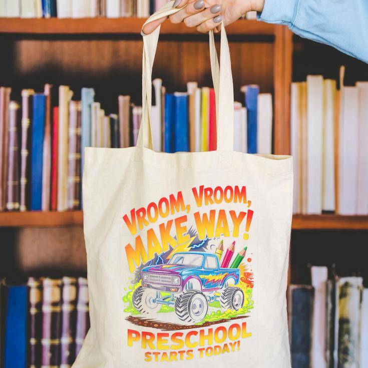 Back To School Preschool Pre-K Monster Truck First Day Boys Canvas Tote Bag
