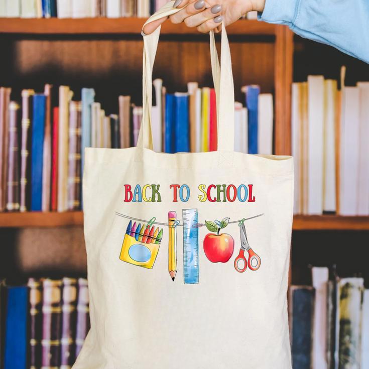 Back To School Shirt Apple Crayons Pencil Ruler Cute Graphic Canvas Tote Bag Back To School Shirt Apple Crayons Pencil Ruler Cute Graphic Canvas Tote Bag