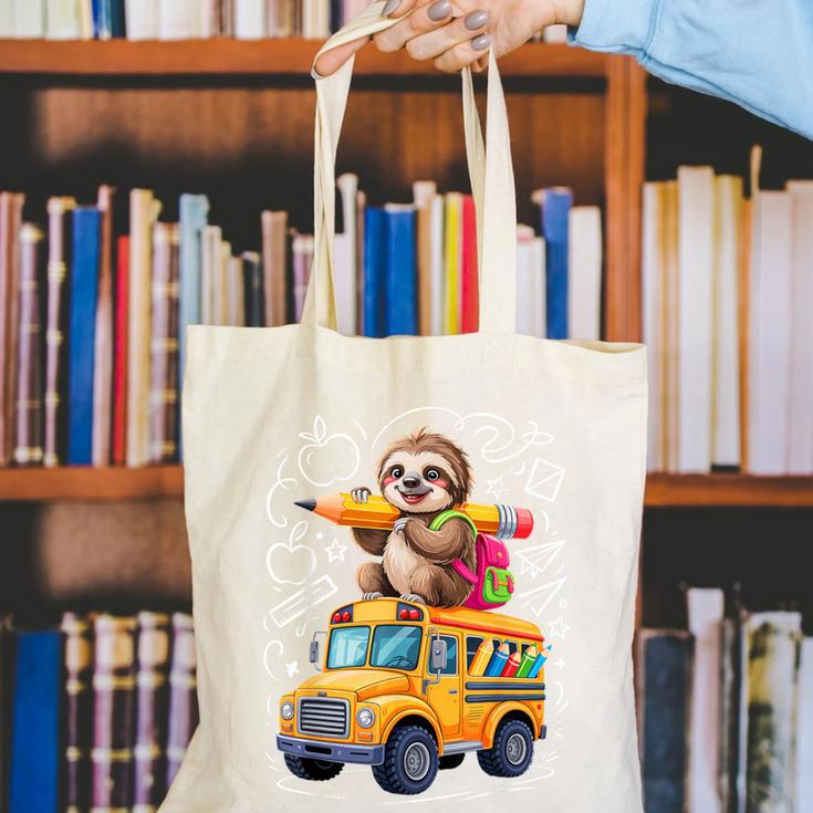 Back To School Sloth School Bus 100 Days Of School Canvas Tote Bag